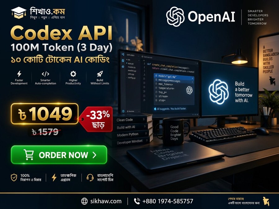 Codex Api 100M Token 3D — ১০০ মাস